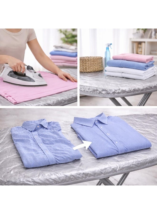 غطاء لوح كيّ مبطن، سطح مخيط، طبقة عاكسة للحرارة، حافة مرنة، تصميم متين قابل للغسل، يعزز كفاءة الكيّ، نتائج ناعمة، للاستخدام المنزلي، 140 × 50 سم، فضي - Image 1